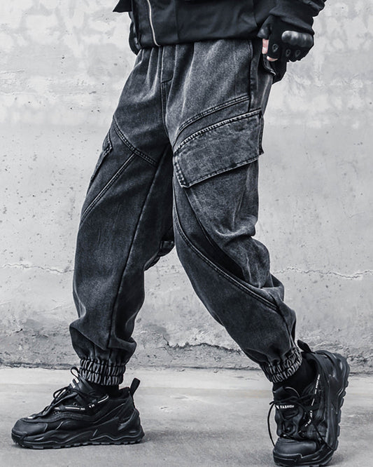 Sleek Black Denim Cargo Trousers