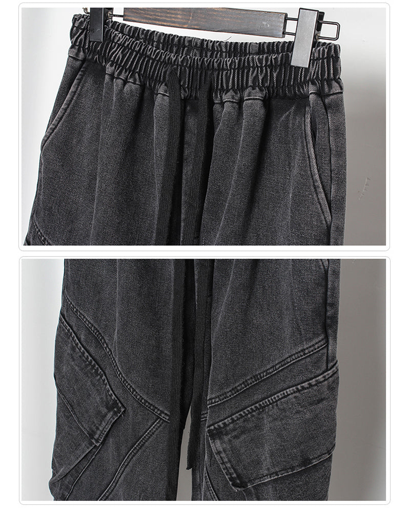 Sleek Black Denim Cargo Trousers