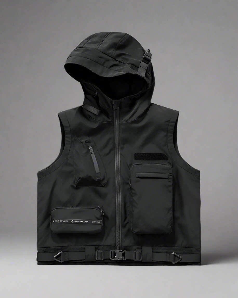 Multi-Pocket Hooded Cargo Vest