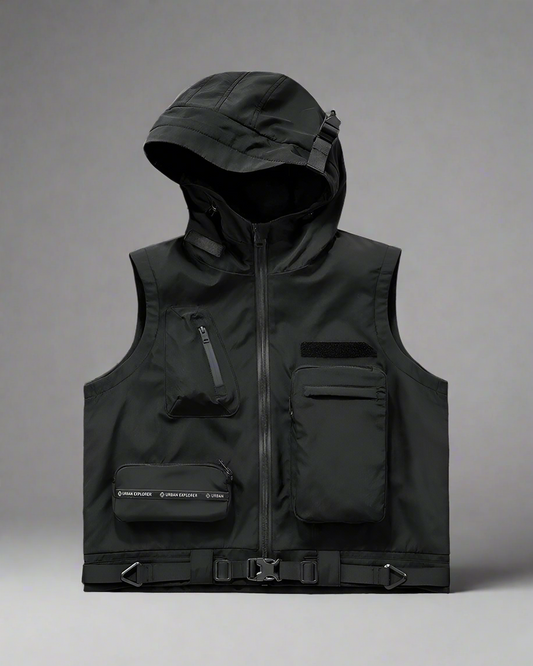 Multi-Pocket Hooded Cargo Vest