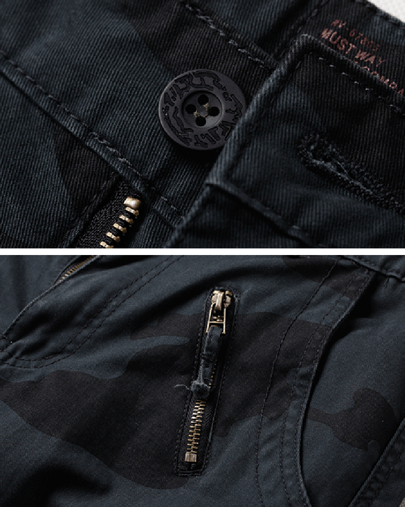 Stealthy Black Camo Cargo Trousers