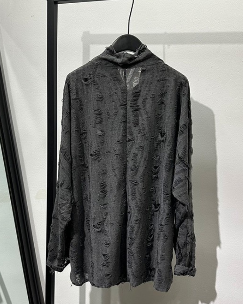 Chic Distressed High Neck Sweatshirt