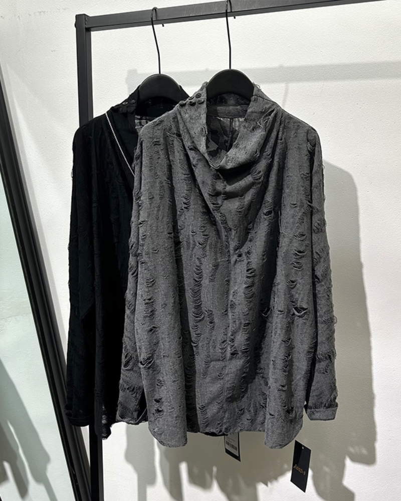 Chic Distressed High Neck Sweatshirt