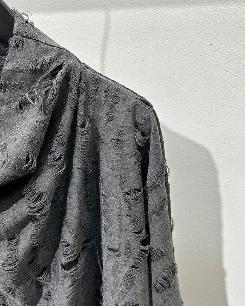 Chic Distressed High Neck Sweatshirt