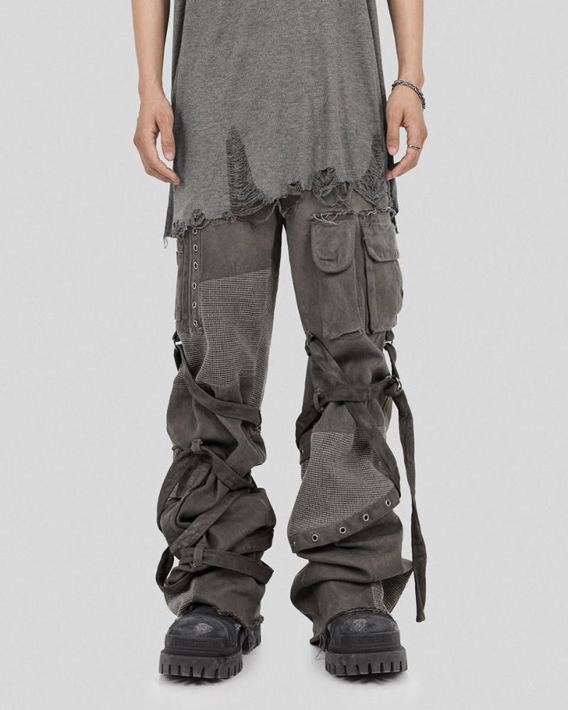 Stylish Strapped Patchwork Cargo Pants
