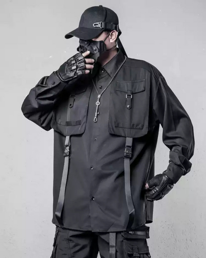 Adaptable Cargo Stitch Top -  black shirt - Stylish Cargo Stitch Top for Versatile Outfits