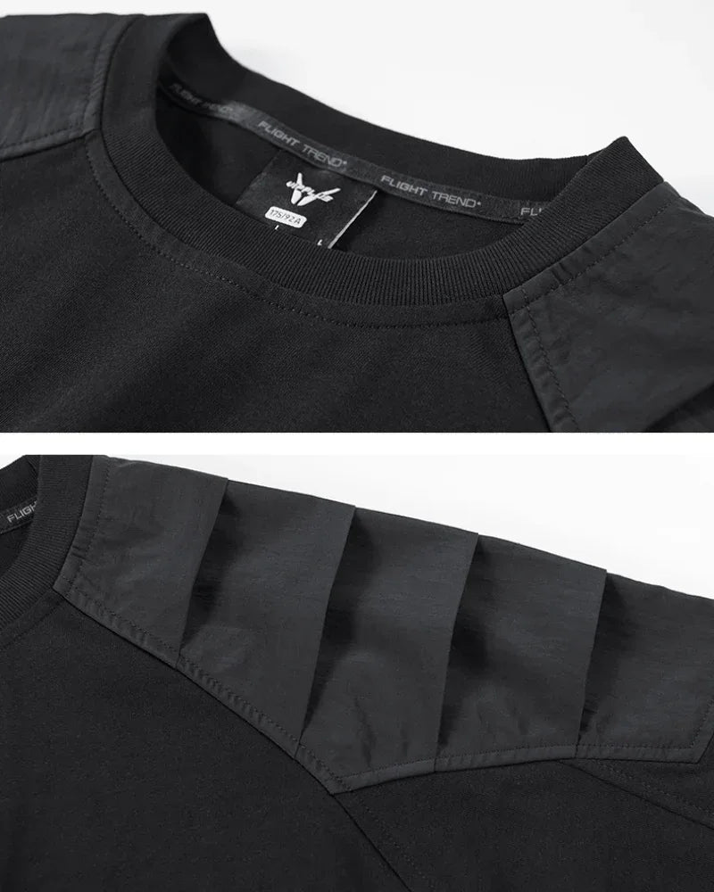 Adaptive Urban Patchwork Tee -  polyester - Patchwork Techwear Tee for Urban Comfort