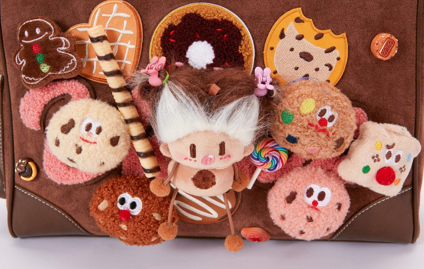 Adorable Plush Doll Tote -  adjustable shoulder strap - Charming Plush Doll Tote with Dessert Accents