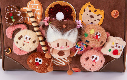 Adorable Plush Doll Tote -  adjustable shoulder strap - Charming Plush Doll Tote with Dessert Accents