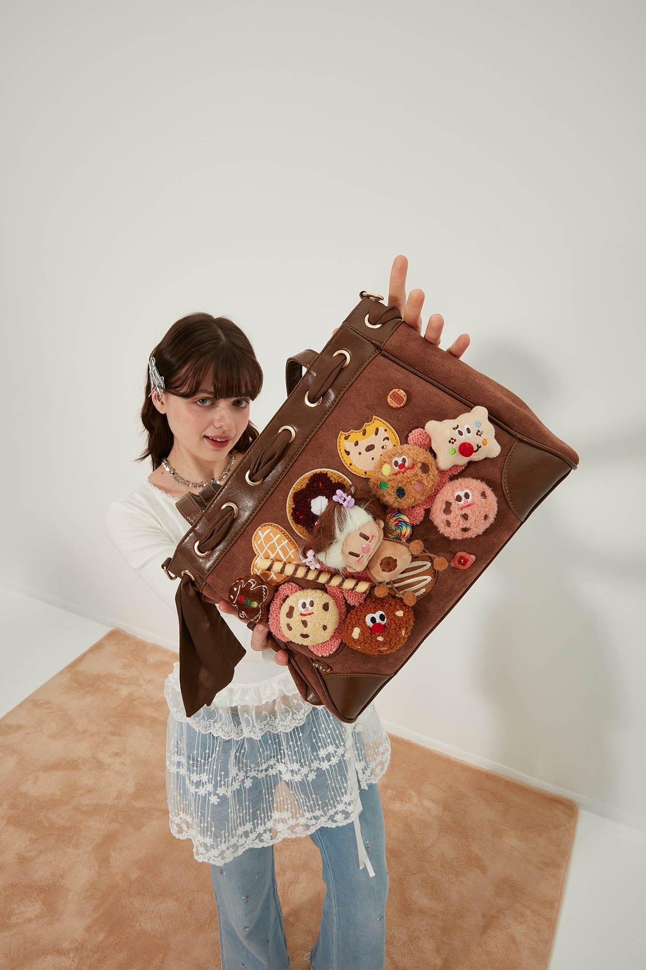 Adorable Plush Doll Tote -  crossbody tote - Charming Plush Doll Tote with Dessert Accents