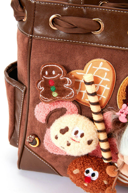 Adorable Plush Doll Tote - playful suede tote - Charming Plush Doll Tote with Dessert Accents