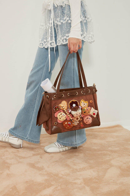 Adorable Plush Doll Tote - playful suede tote - Charming Plush Doll Tote with Dessert Accents