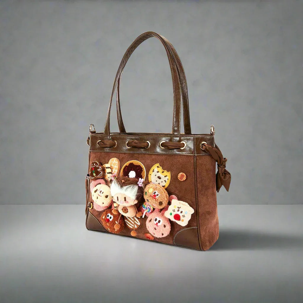 Adorable Plush Doll Tote - plush tote - Charming Plush Doll Tote with Dessert Accents