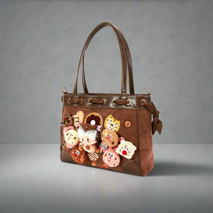 Adorable Plush Doll Tote - plush tote - Charming Plush Doll Tote with Dessert Accents