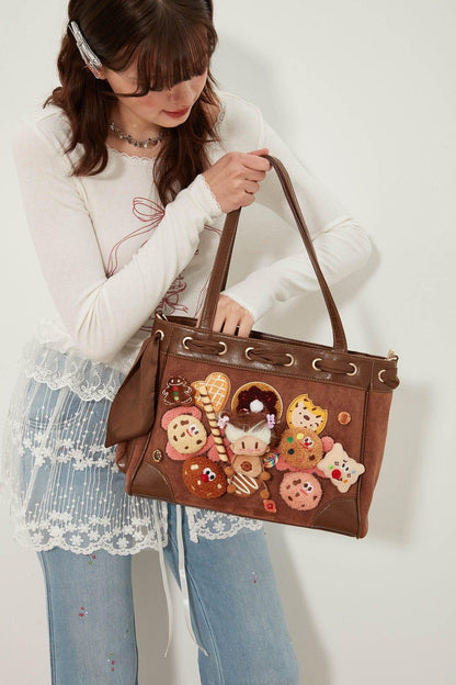 Adorable Plush Doll Tote -  whimsical bag - Charming Plush Doll Tote with Dessert Accents