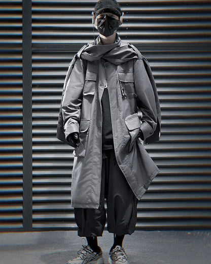 All-in-One Scarf Coat - functional outerwear - Stylish Multi-Pocket Long Windbreaker Coat