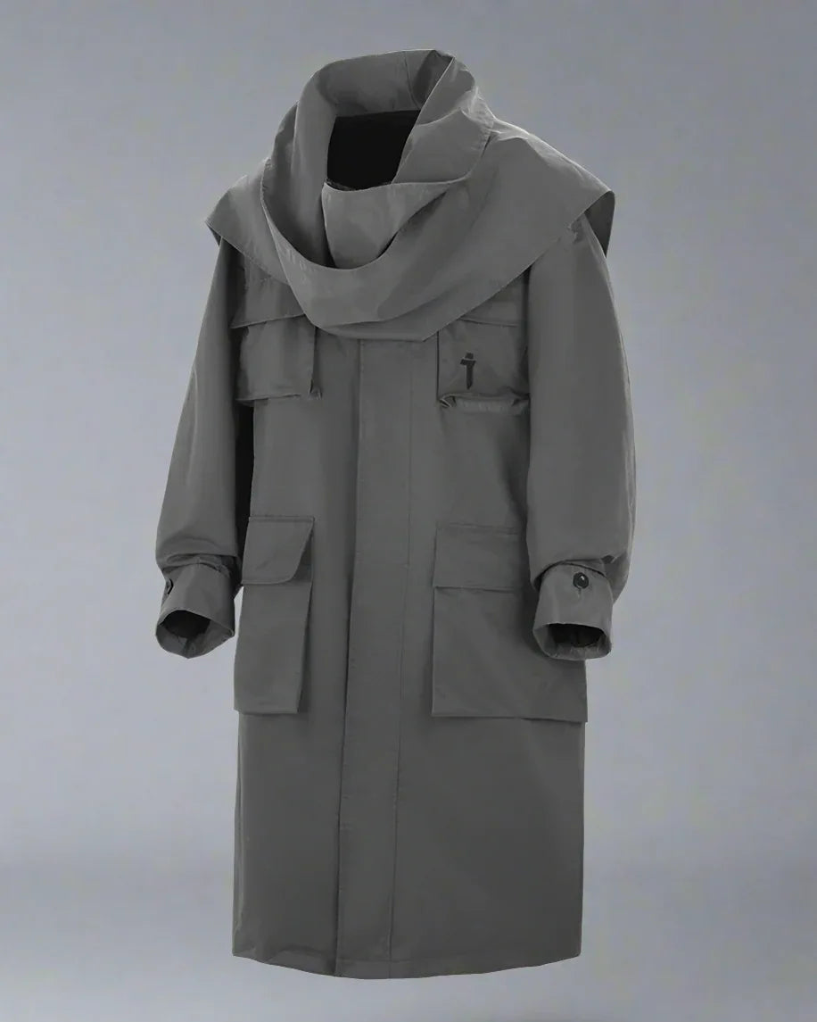 All-in-One Scarf Coat - functional outerwear - Stylish Multi-Pocket Long Windbreaker Coat