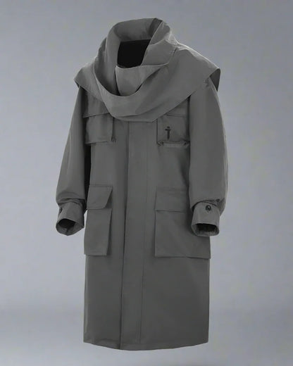 All-in-One Scarf Coat - functional outerwear - Stylish Multi-Pocket Long Windbreaker Coat