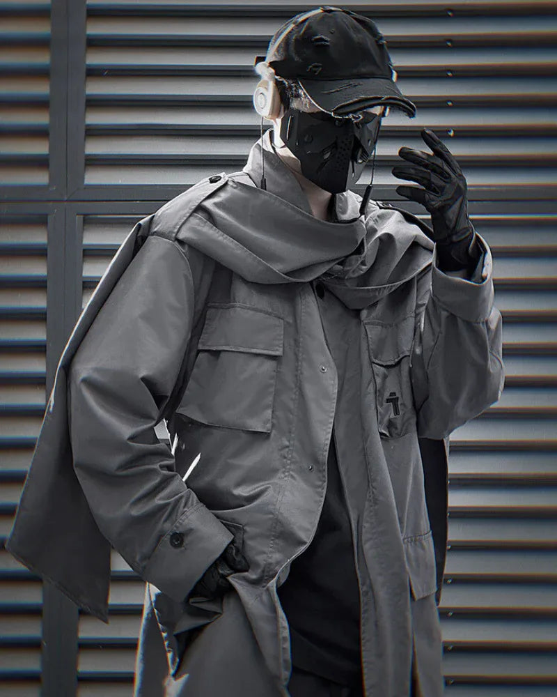 All-in-One Scarf Coat -  urban fashion - Stylish Multi-Pocket Long Windbreaker Coat