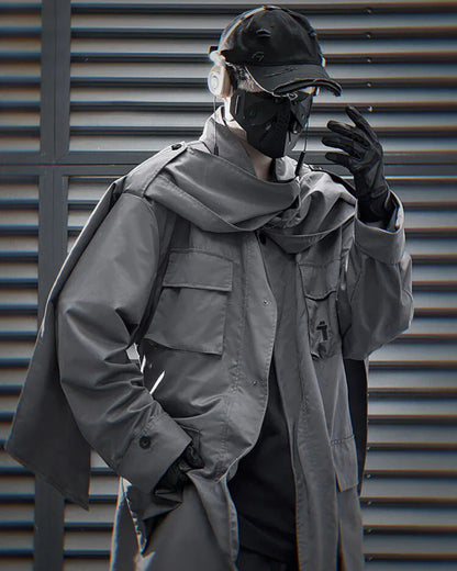 All-in-One Scarf Coat -  urban fashion - Stylish Multi-Pocket Long Windbreaker Coat