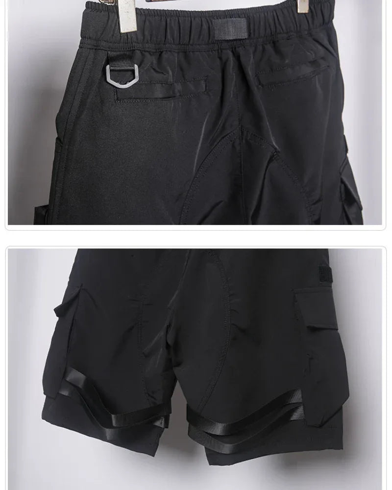 All-Season Black Cargo Shorts -  tech wear - All-Season Black Cargo Shorts for Men