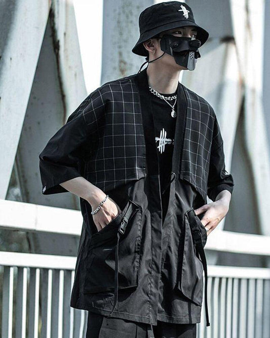 Artisan Samurai Embroidered Kimono - futuristic techwear kimono - Futuristic Samurai Embroidered Kimono in Black