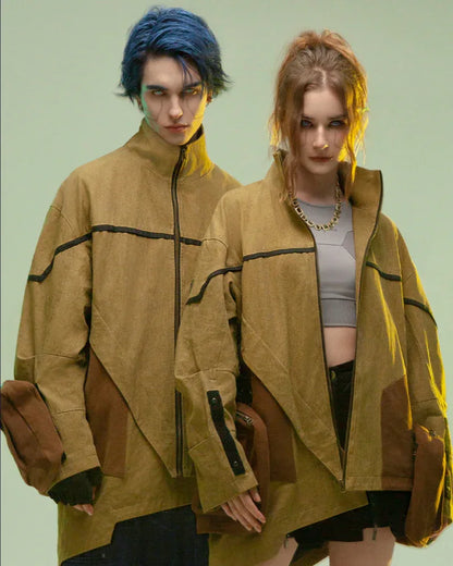 Asymmetrical Sandstone Futuristic Jacket - asymmetrical jacket