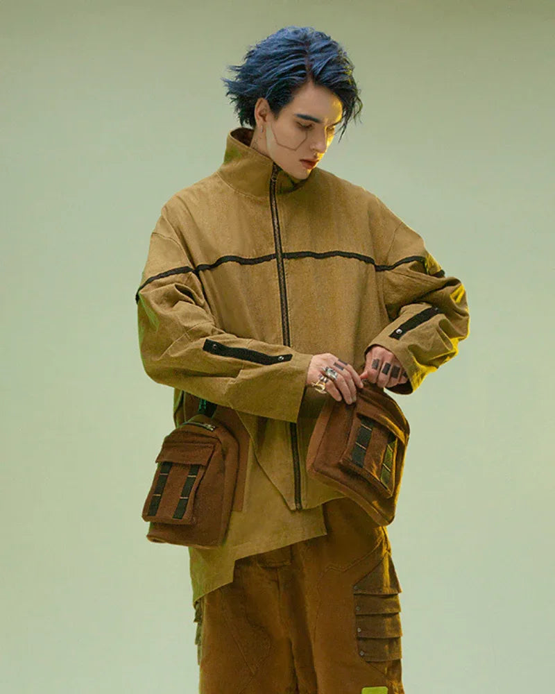 Asymmetrical Sandstone Futuristic Jacket -  baggy jeans