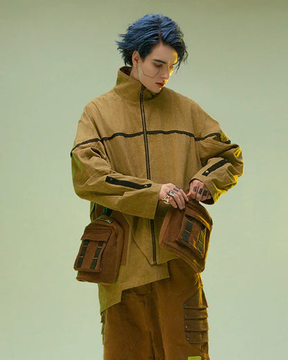 Asymmetrical Sandstone Futuristic Jacket -  baggy jeans