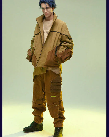 Asymmetrical Sandstone Futuristic Jacket -  brown jacket