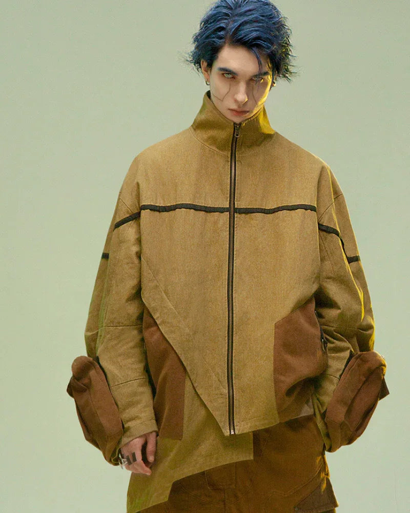 Asymmetrical Sandstone Futuristic Jacket - techwear-core