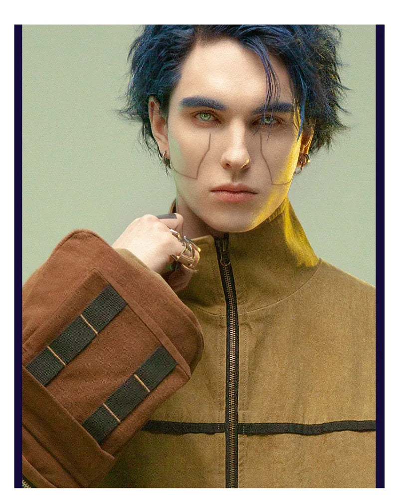 Asymmetrical Sandstone Futuristic Jacket - techwear style jacket