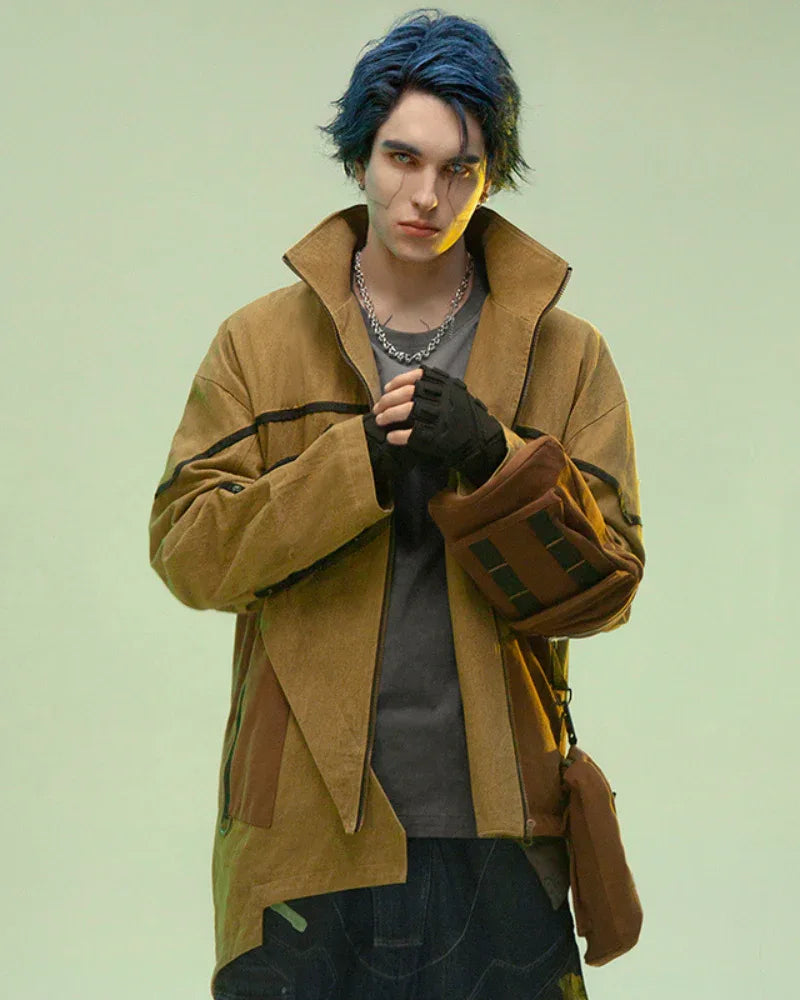 Asymmetrical Sandstone Futuristic Jacket - techwear style jacket