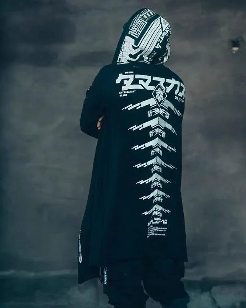 Avant-Garde Dark Long Coat -  futuristic urban flair - Futuristic Dark Long Coat for Modern Style
