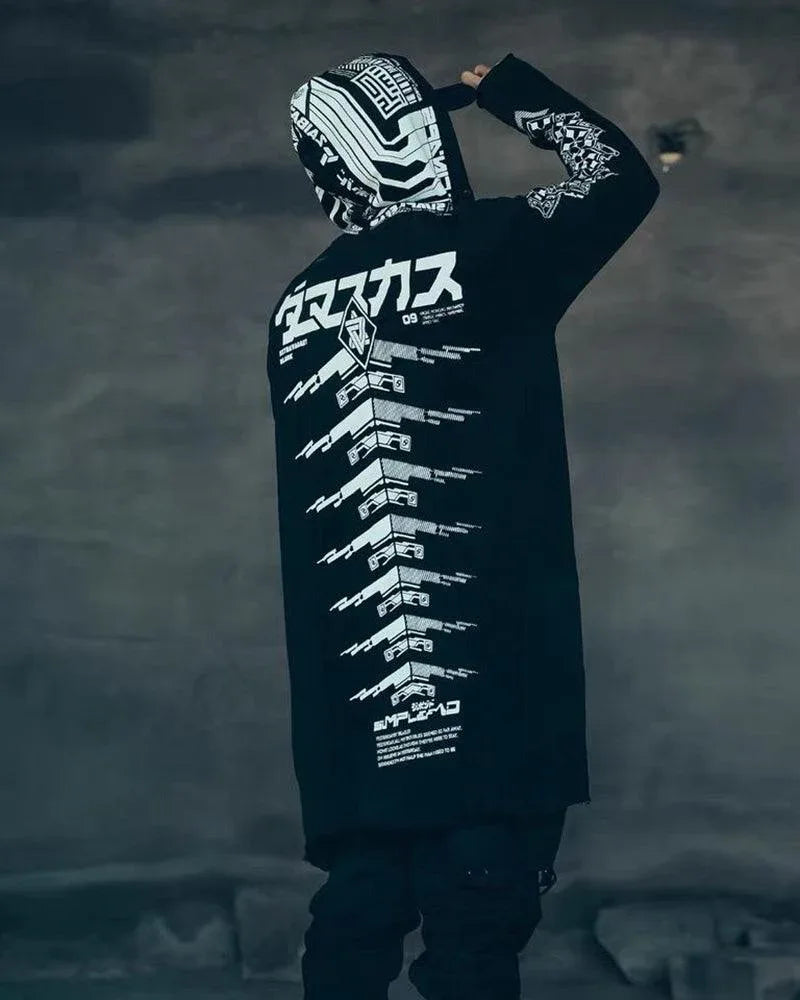 Avant-Garde Dark Long Coat -  streetwear - Futuristic Dark Long Coat for Modern Style
