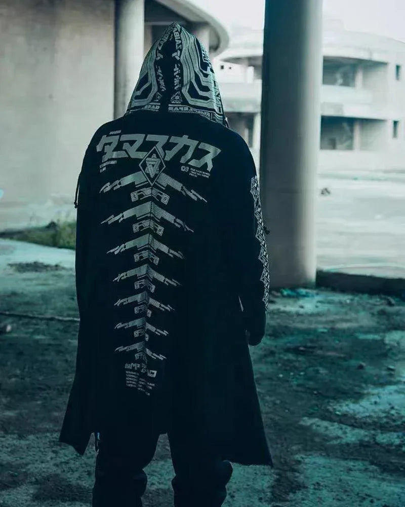 Avant-Garde Dark Long Coat -  techwear - Futuristic Dark Long Coat for Modern Style