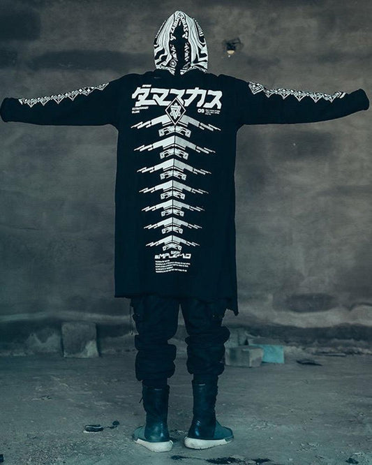 Avant-Garde Dark Long Coat - techwear streetwear blend - Futuristic Dark Long Coat for Modern Style