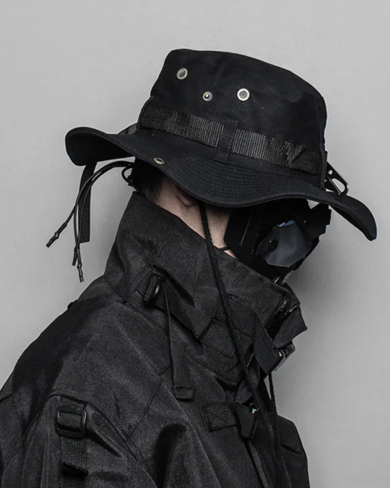 Avant-Garde Drawstring Bucket Hat -  streetwear - Sleek Drawstring Bucket Hat for Urban Styles