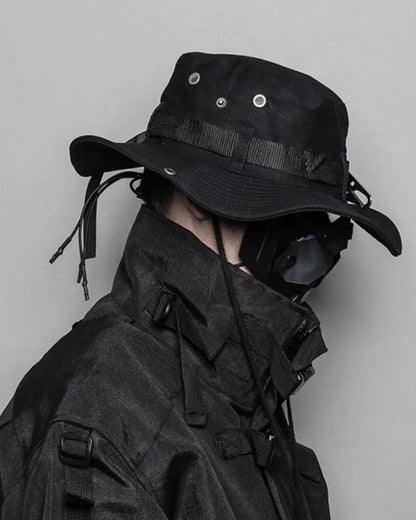Avant-Garde Drawstring Bucket Hat -  streetwear - Sleek Drawstring Bucket Hat for Urban Styles