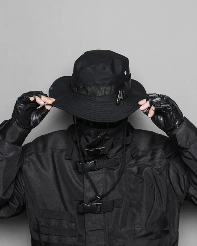 Avant-Garde Drawstring Bucket Hat -  stylish urban hat - Sleek Drawstring Bucket Hat for Urban Styles