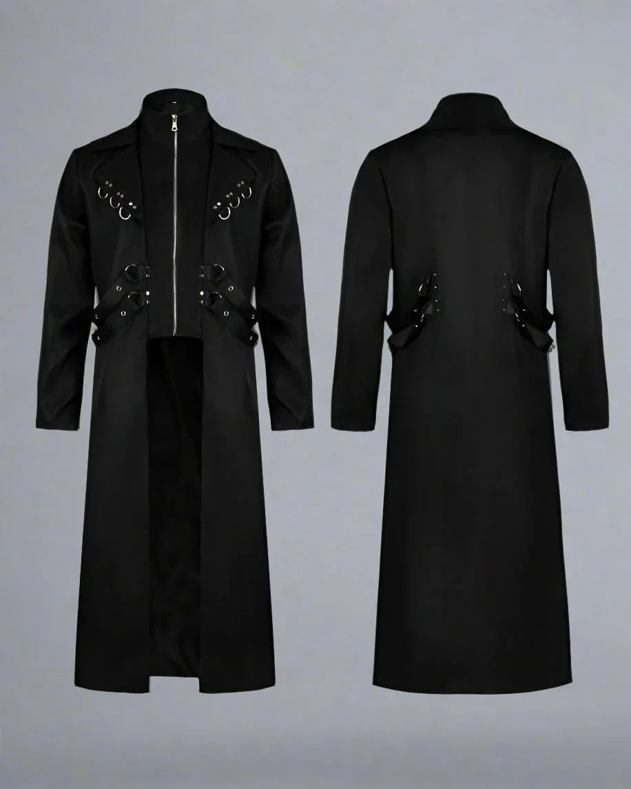 Avant-Garde Long Techwear Coat -  gothic coat - Sleek Gothic Long Techwear Coat for All Occasions