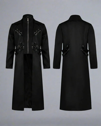 Avant-Garde Long Techwear Coat -  gothic coat - Sleek Gothic Long Techwear Coat for All Occasions