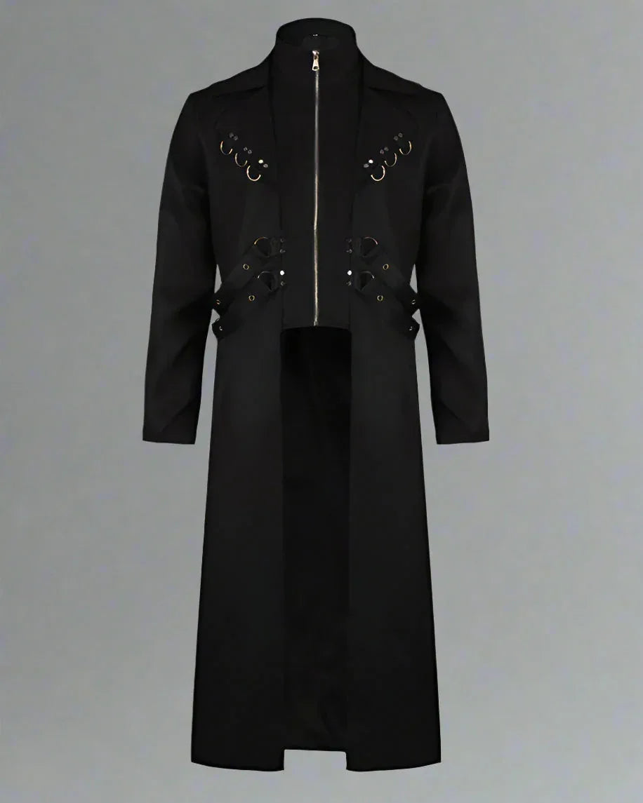 Avant-Garde Long Techwear Coat - techwear - Sleek Gothic Long Techwear Coat for All Occasions