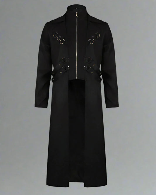 Avant-Garde Long Techwear Coat - techwear - Sleek Gothic Long Techwear Coat for All Occasions
