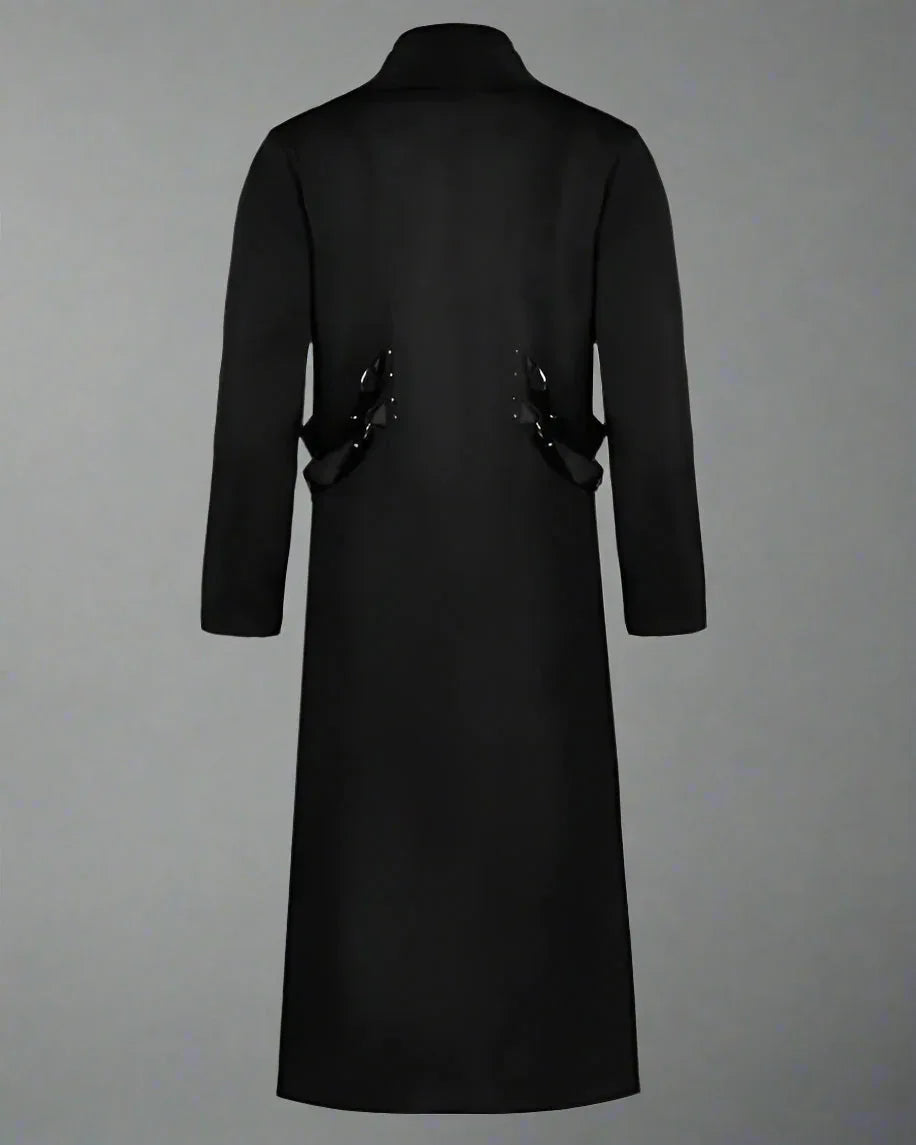 Avant-Garde Long Techwear Coat - techwear trench coat - Sleek Gothic Long Techwear Coat for All Occasions