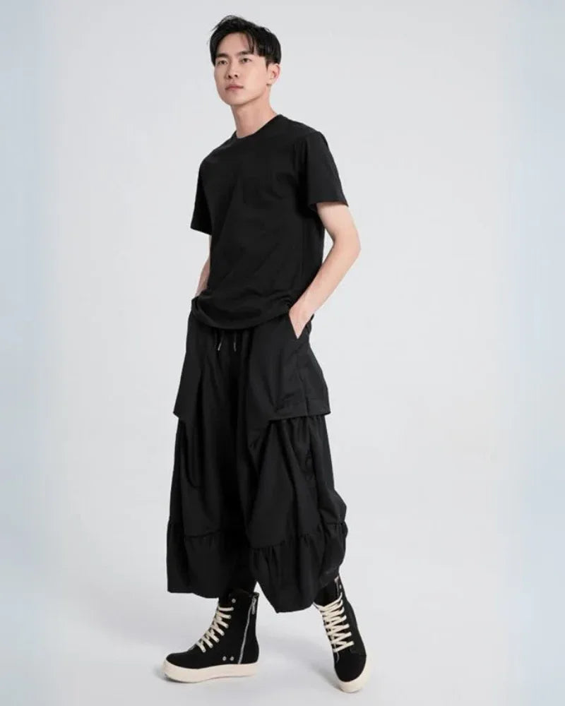 Avant-Garde Pleated Hakama Pants -  black pants - Avant-Garde Pleated Hakama Pants for Modern Style
