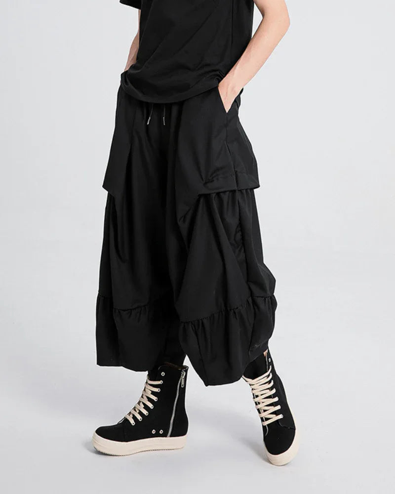 Avant-Garde Pleated Hakama Pants - contemporary techwear pants - Avant-Garde Pleated Hakama Pants for Modern Style