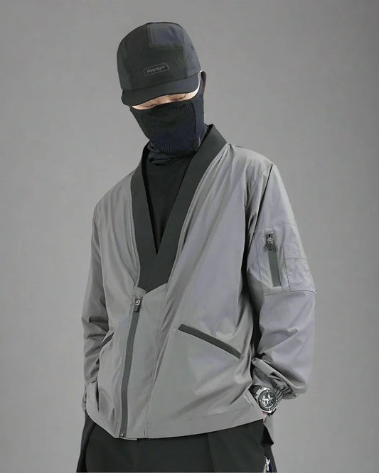 Avant-Garde Utility Kimono Jacket - futuristic kimono jacket - Avant-Garde Utility Kimono Jacket in Gray