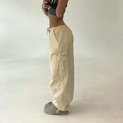 Beige parachute pants - y2k-core - Comfortable Beige Parachute Pants for All Styles