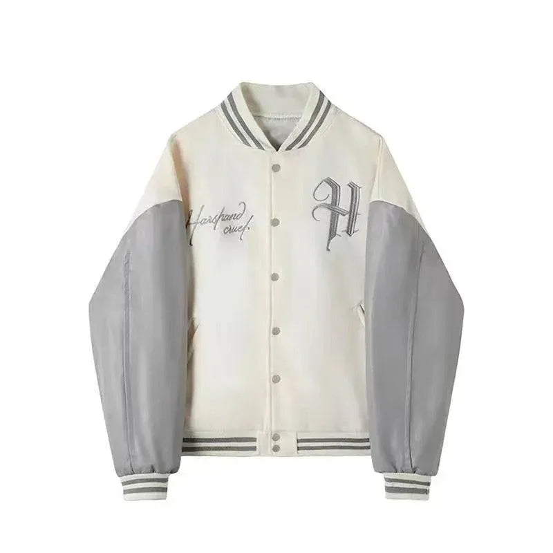 Beige Varsity Jacket -  unisex jacket - Beige Varsity Jacket for Stylish Y2K Streetwear